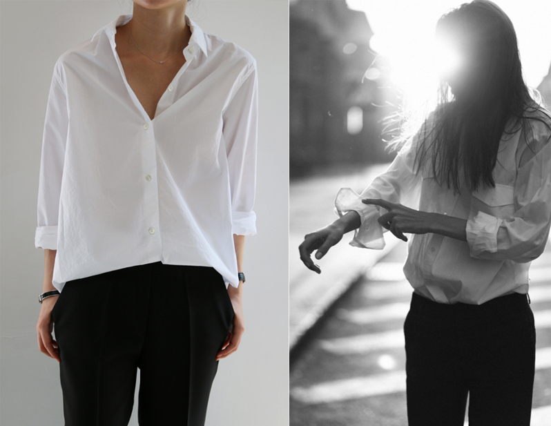 белая рубашка и черные брюки осень стиль